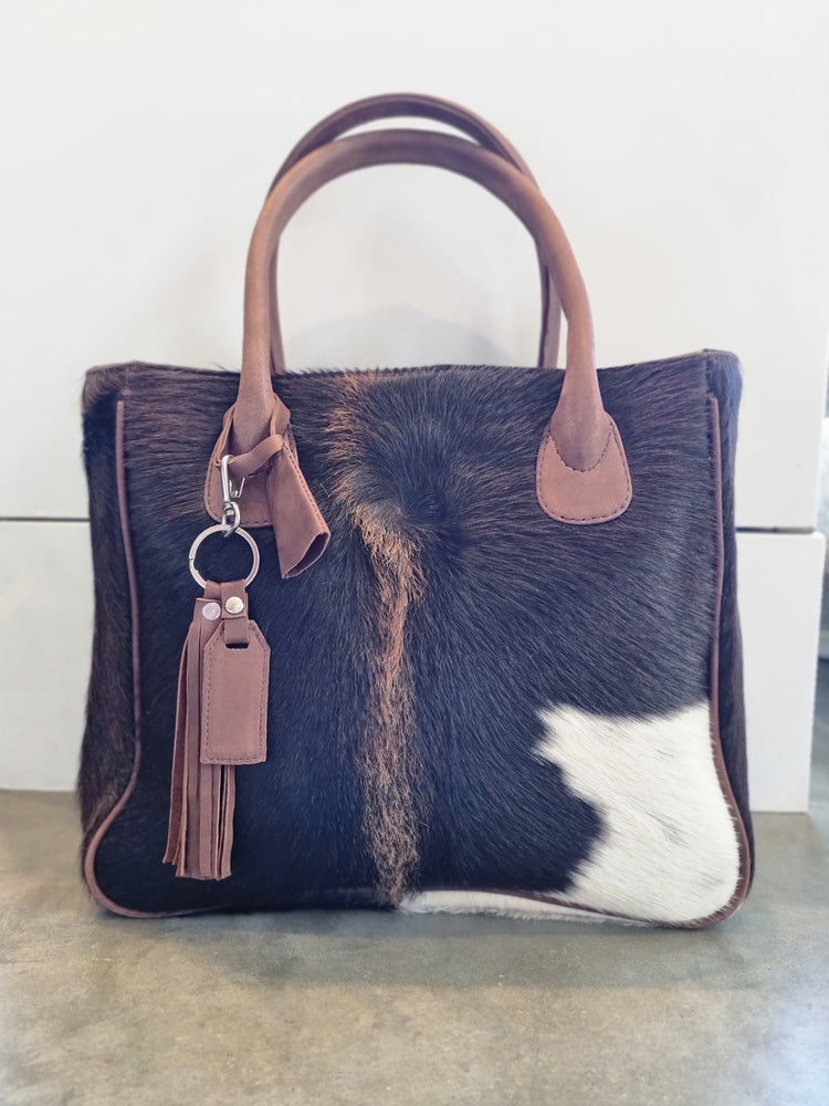 Classic Cowhide Tote - Brown + White