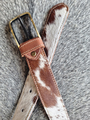 Cowhide Belt - Tan + White