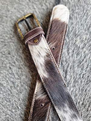 Cowhide Belt - Brown + White