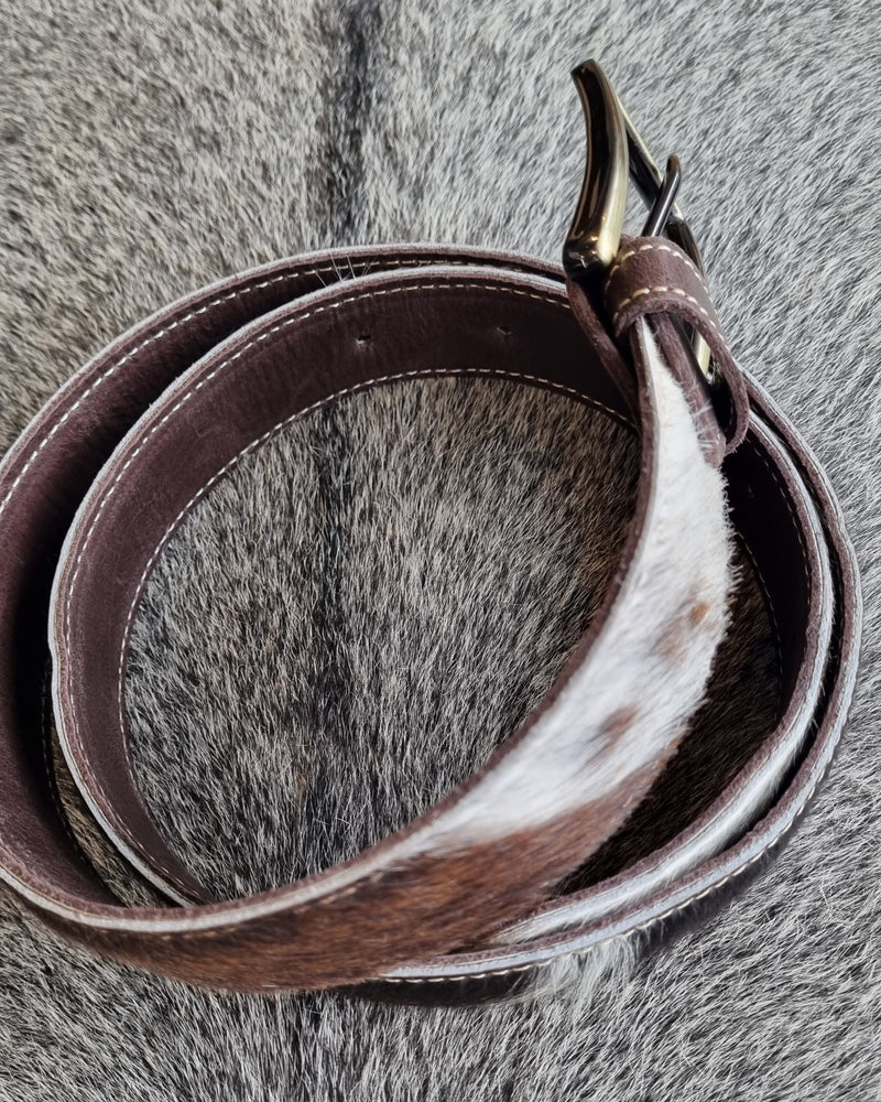 Cowhide Belt - Brown + White