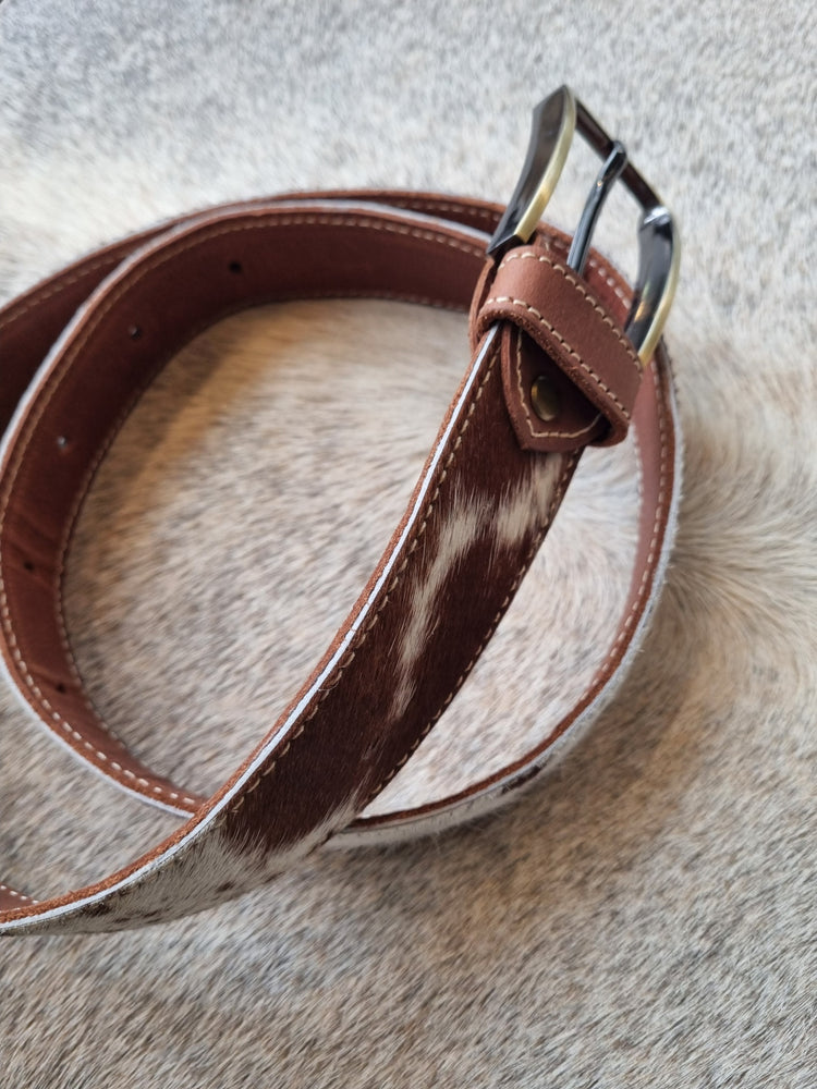 Cowhide Belt - Tan + White