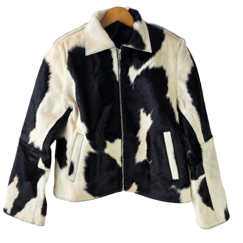 Extra Small size - Cowhide Jacket Black + White