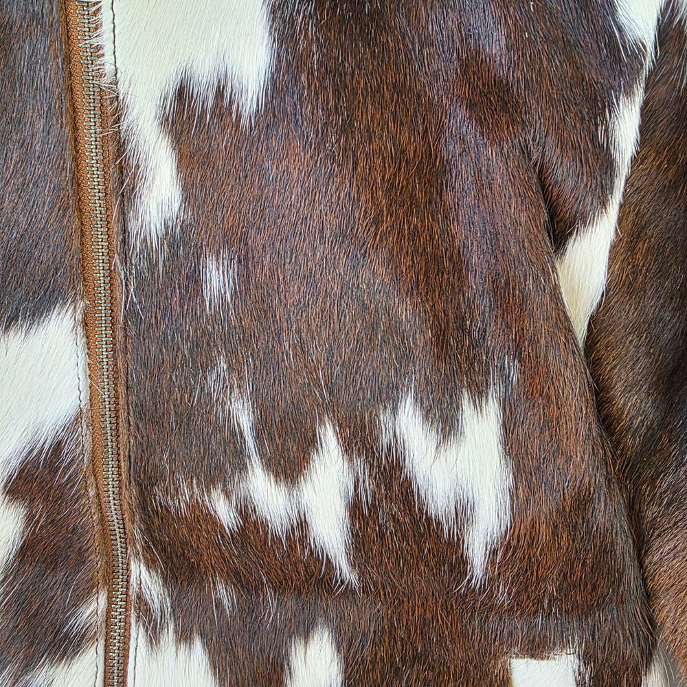 Extra Small size - Cowhide Jacket Tawny Dark Brown + White
