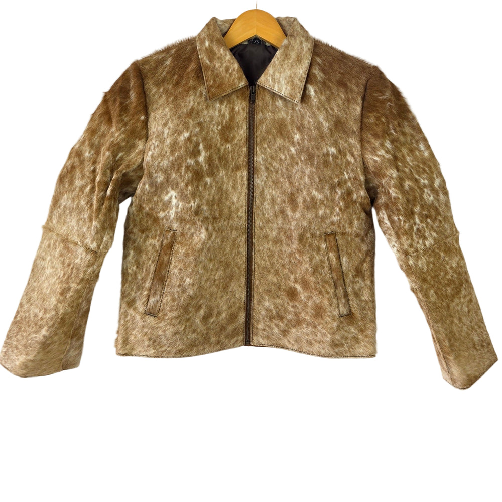 Extra Small size - Cowhide Jacket Soft Caramel + White