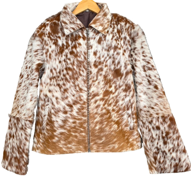 Medium size - Cowhide Jacket Tan and White Salt & Pepper