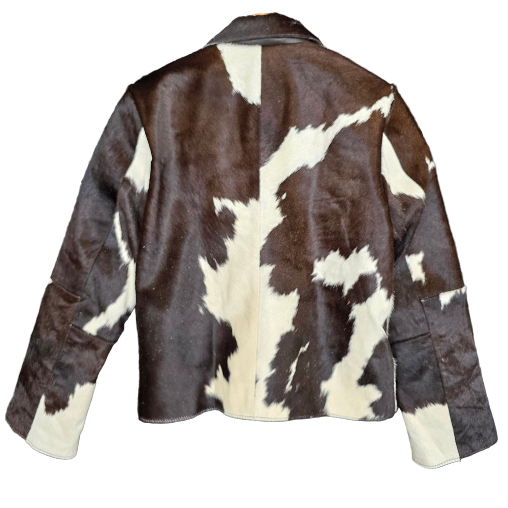 Extra Small size - Cowhide Jacket Chocolate Dark Brown + White
