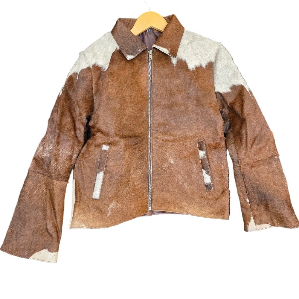 Small size - Cowhide Jacket Mid Brown and White