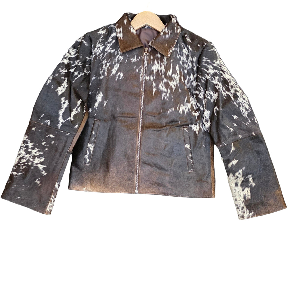 Extra Small size - Cowhide Jacket Dark Brown + White