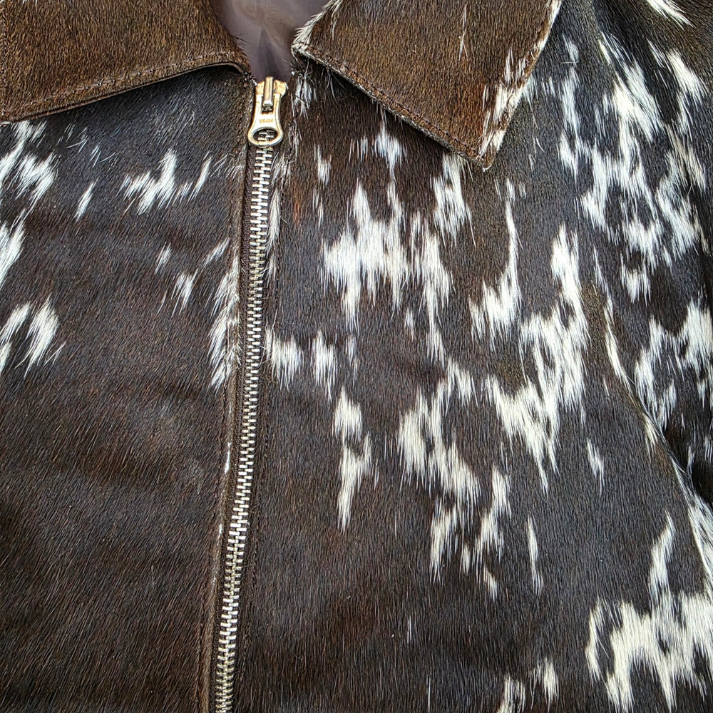 Extra Small size - Cowhide Jacket Dark Brown + White