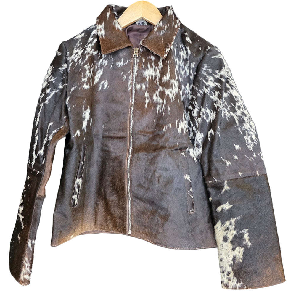 Extra Small size - Cowhide Jacket Dark Brown + White
