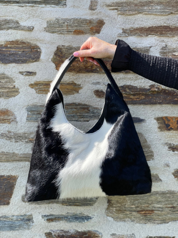 Cowhide Shoulder Bag - Black & White Bold