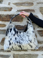 Cowhide Shoulder Bag - Black + White Dappled