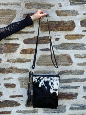 Boho Cowhide Shoulder Bag Brown + White Bold