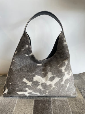 Cowhide Shoulder Bag - Grey & White