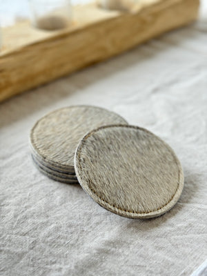 Light Grey Fleck Cowhide Coasters -set of 5