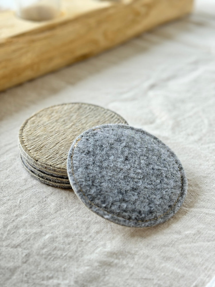 Light Grey Fleck Cowhide Coasters -set of 5