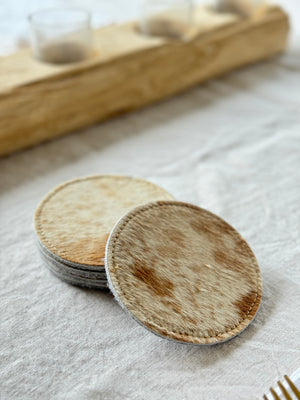 Caramel + White Cowhide Coasters -set of 5