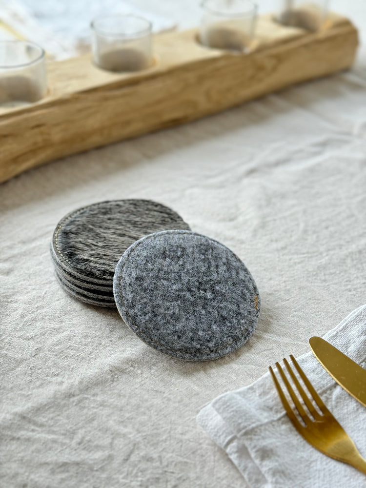 Dark Grey Cowhide Coasters -set of 5