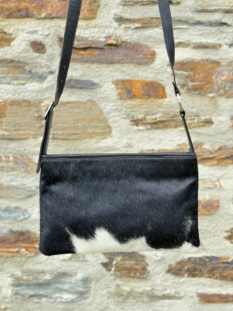 Cowhide Coastal Handbag - Black + White Bold