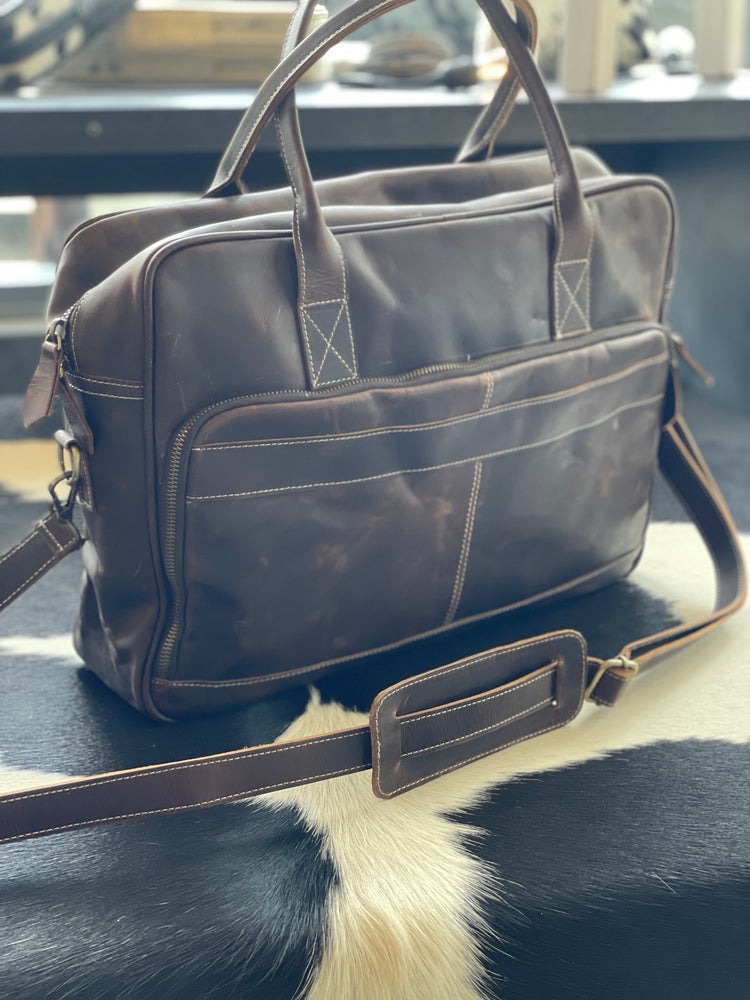 Satchel Laptop Bag - Dark Brown Rubbed Leather