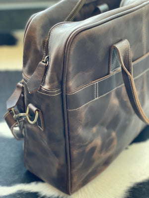 Satchel Laptop Bag - Dark Brown Rubbed Leather