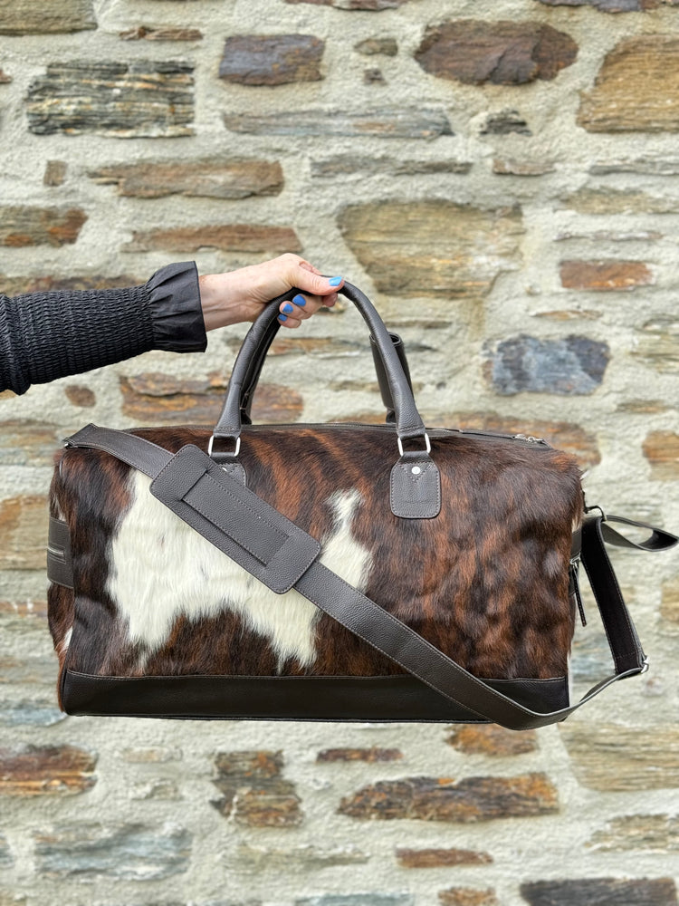 Cowhide Overnight Bag - Dark Brindle + White  NEW