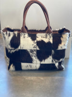 Unisex Patchwork Large Tote - Brown + White