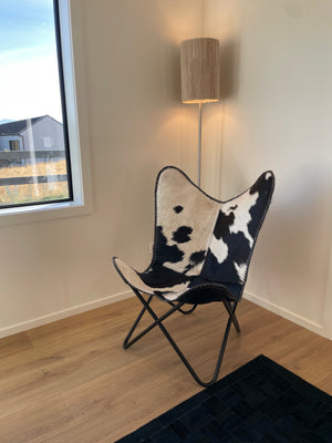 Butterfly Chair - Black + White Cowhide with black frame