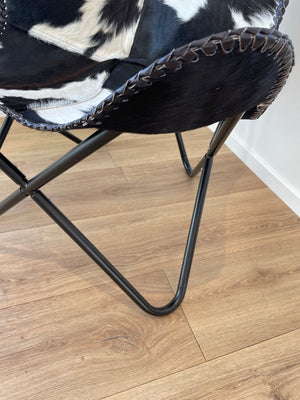 Butterfly Chair - Black + White Cowhide with black frame