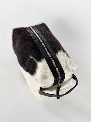 Cowhide Toiletry Kit Bag - Black + White