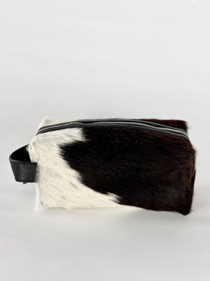 Cowhide Toiletry Kit Bag - Black + White