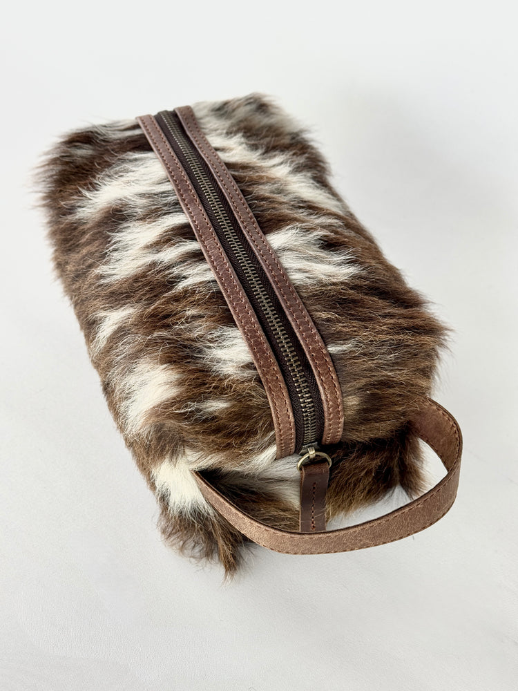 Cowhide Toiletry Kit Bag - Brown + White