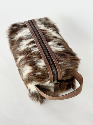 Cowhide Toiletry Kit Bag - Brown + White