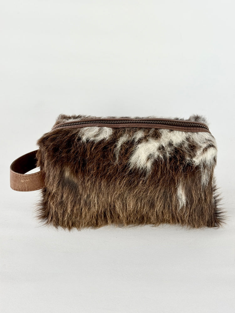 Cowhide Toiletry Kit Bag - Brown + White