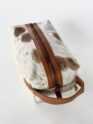 Cowhide Toiletry Kit Bag - Tan + White