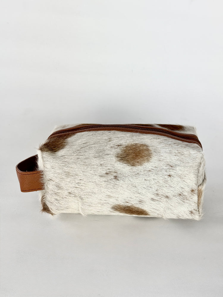 Cowhide Toiletry Kit Bag - Tan + White