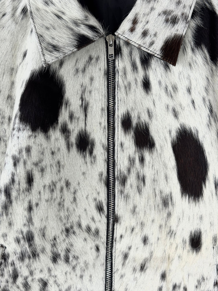 Extra Small size - Cowhide Jacket Black Dark Brown + White