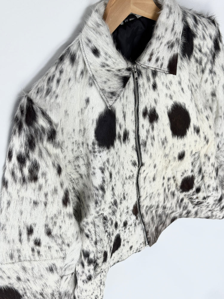 Extra Small size - Cowhide Jacket Black Dark Brown + White