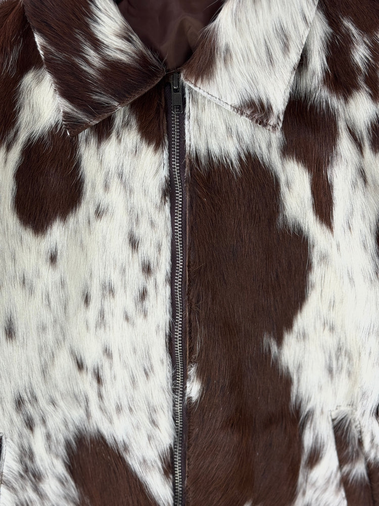 Extra Small size - Cowhide Jacket Chestnut Brown + White