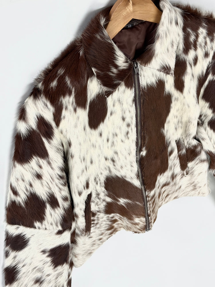 Extra Small size - Cowhide Jacket Chestnut Brown + White