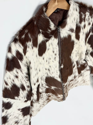 Extra Small size - Cowhide Jacket Chestnut Brown + White