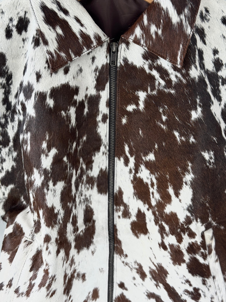 Small size - Cowhide Jacket Chestnut Brown and White