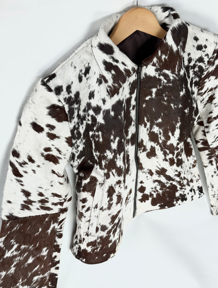Small size - Cowhide Jacket Chestnut Brown and White