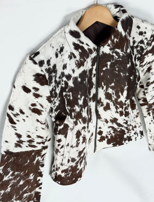 Small size - Cowhide Jacket Chestnut Brown and White
