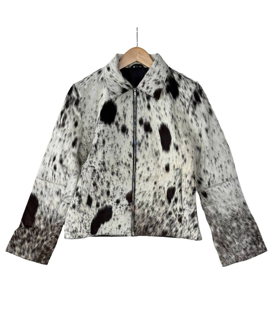 Extra Small size - Cowhide Jacket Black Dark Brown + White