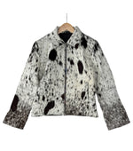 Extra Small size - Cowhide Jacket Black Dark Brown + White