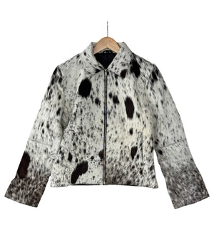 Extra Small size - Cowhide Jacket Black Dark Brown + White