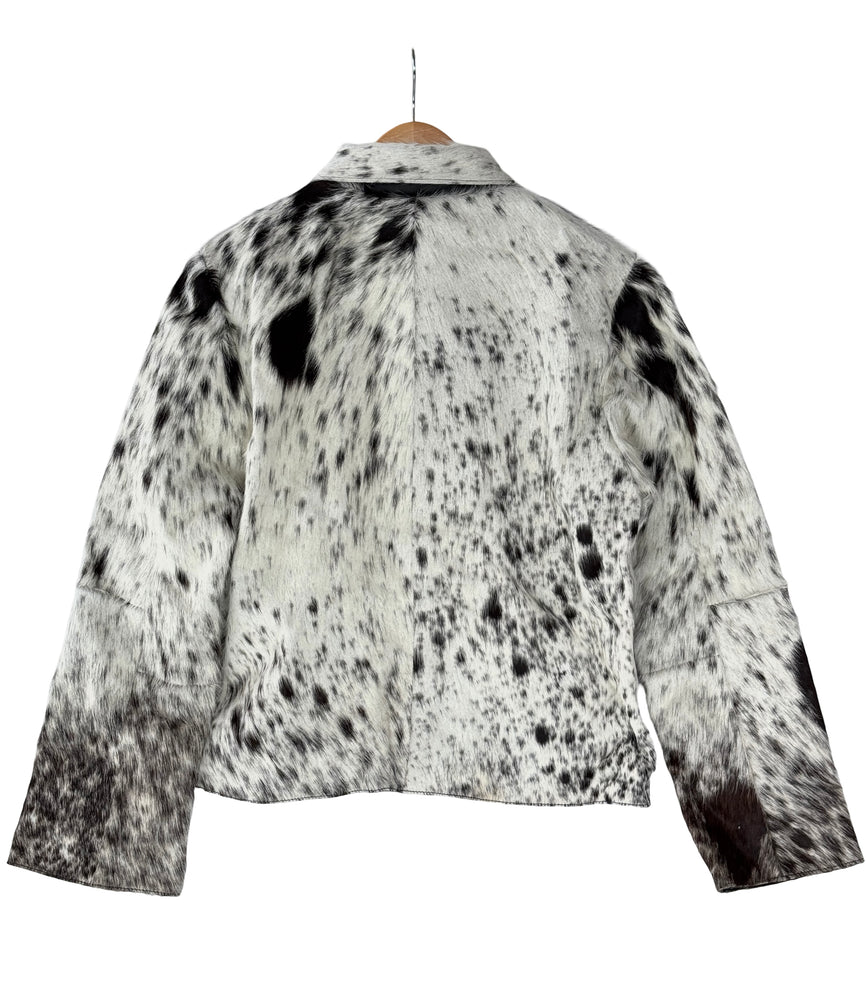 Extra Small size - Cowhide Jacket Black Dark Brown + White