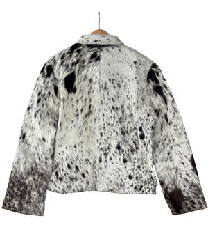 Extra Small size - Cowhide Jacket Black Dark Brown + White