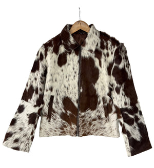 Extra Small size - Cowhide Jacket Chestnut Brown + White